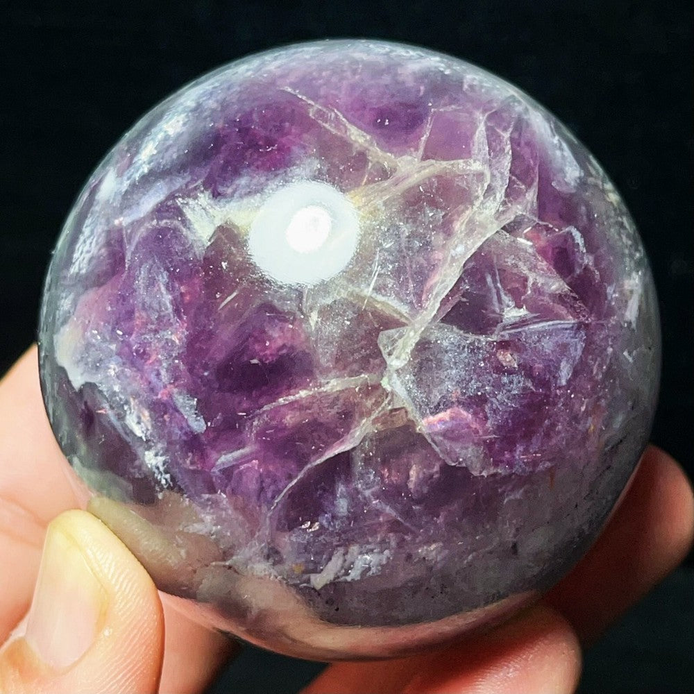 600G Polished Green Purple Fluorite Sphere Crystal Healing