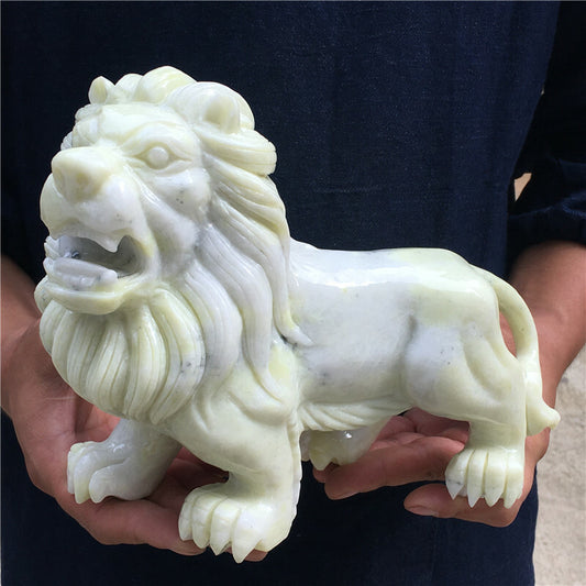 7.39LB Natural green jade lion skull hand carved crystal healing