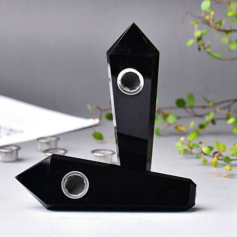 Natural Quartz Obsidian Stone Smoking Pipe Crystal Wand Obelisk Hookah Healing