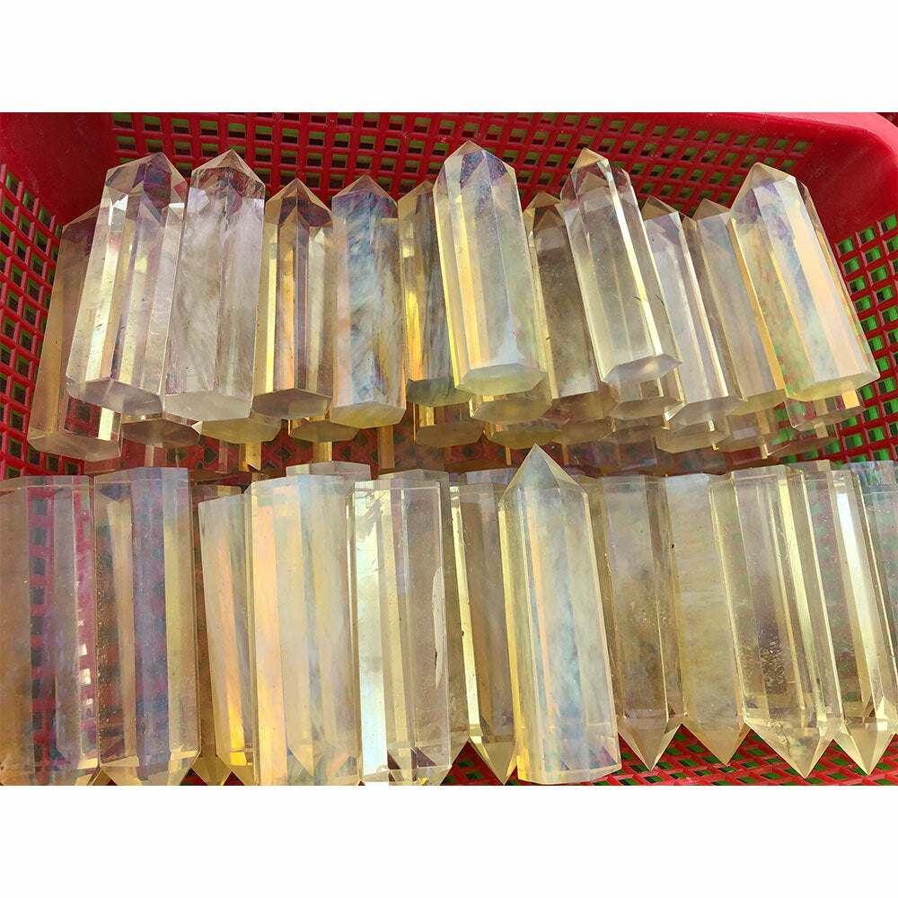 1pc Melting Stone Quartz Crystal Citrine Point Wand Healing Reiki Stone
