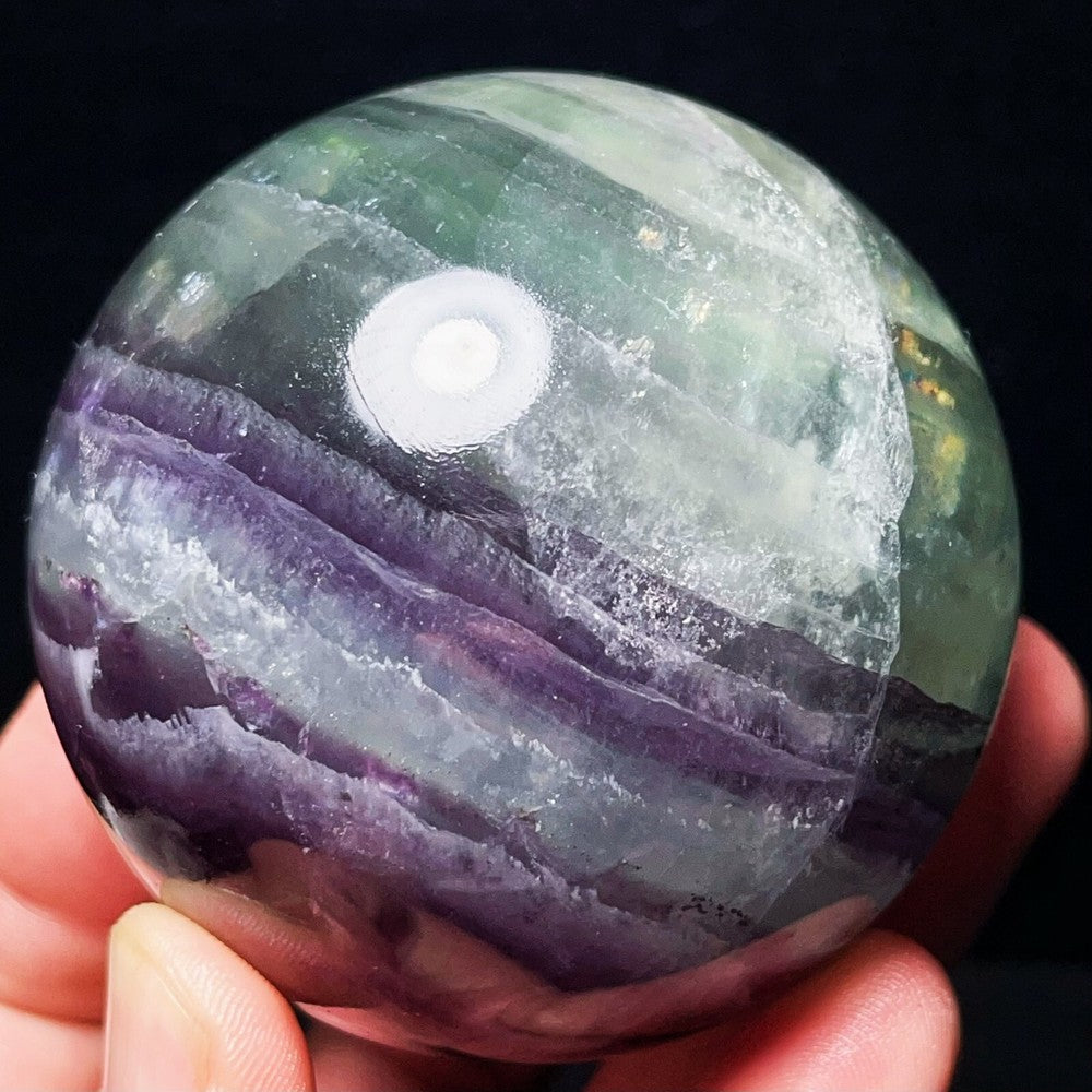 600G Polished Green Purple Fluorite Sphere Crystal Healing