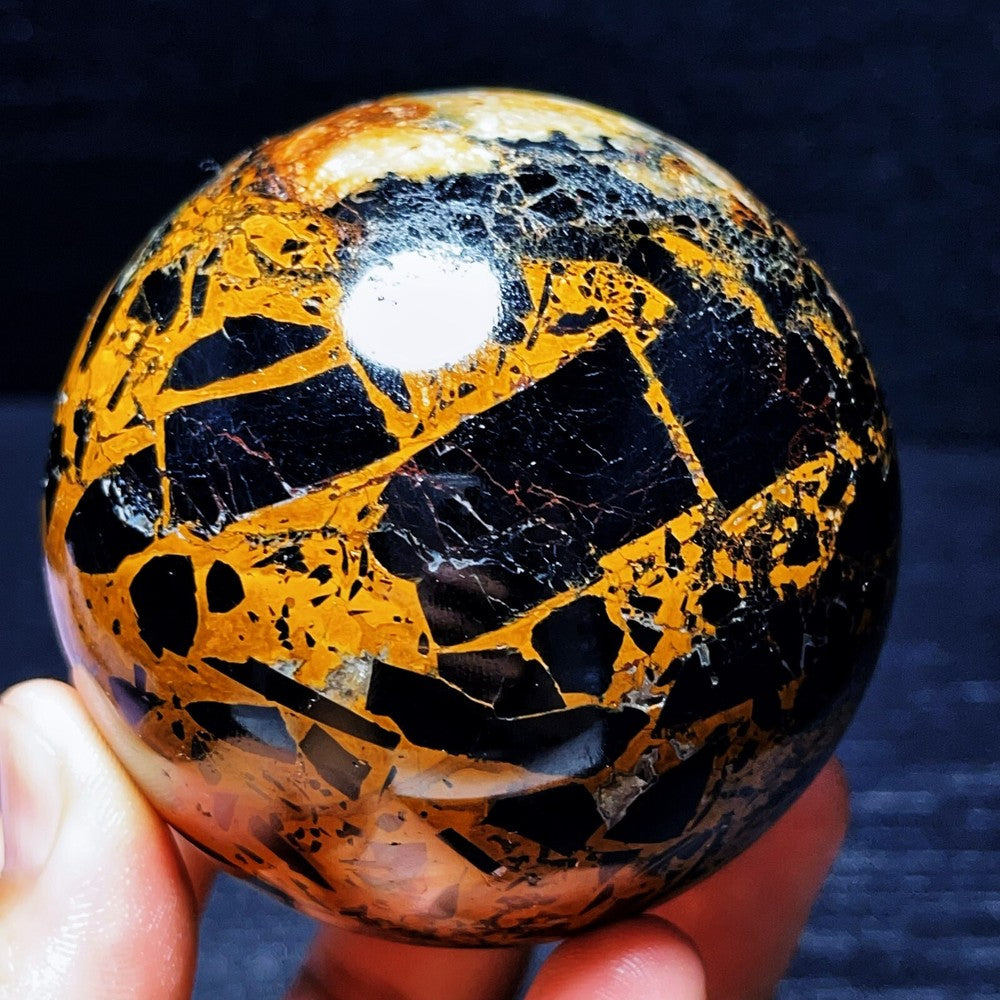 554G Natural Black Tourmaline And Mica Symbiosis Sphere Crystal Healing