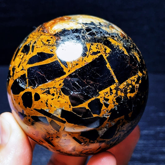 554G Natural Black Tourmaline And Mica Symbiosis Sphere Crystal Healing