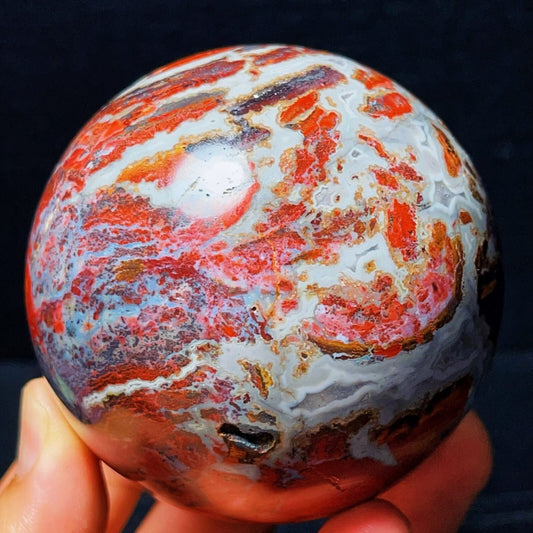 613G Natural Polished Warring States Red Agate Sphere Crystal Healing