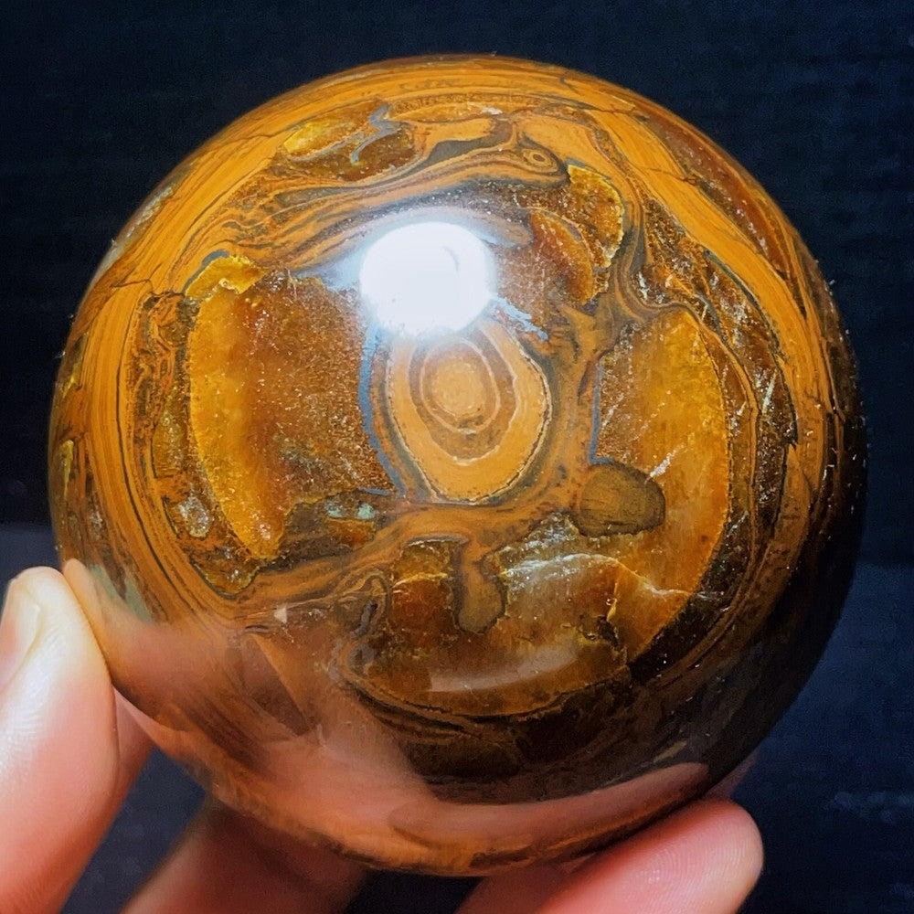 1070G Natural Polished Yellow Tiger Sphere Agate Crystal Ball Healing