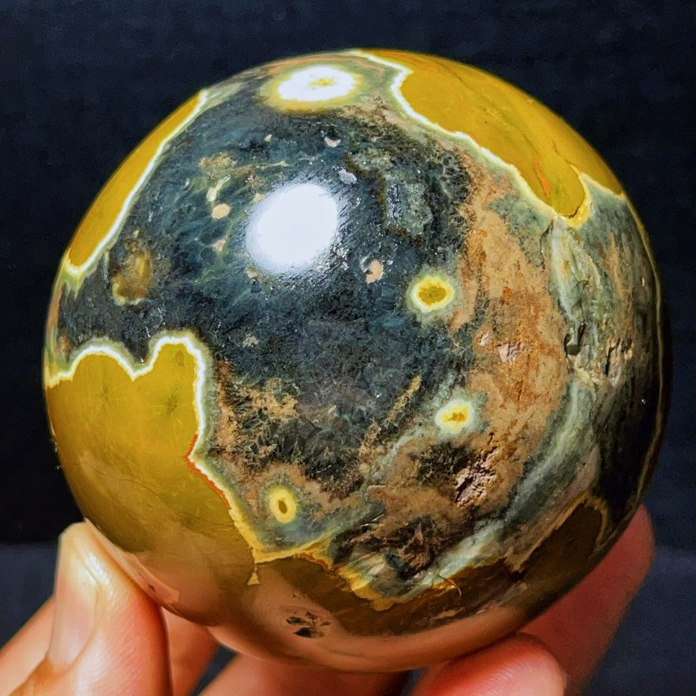 487G Natural Polished Ocean Jasper Sphere Ball Crystal Stone Healing