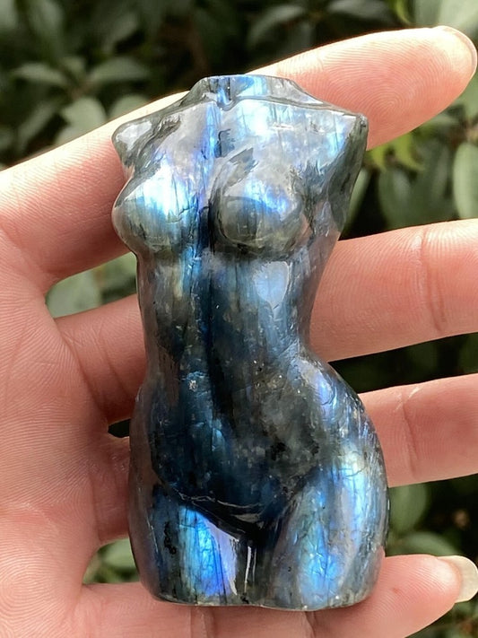 3"Carved Natural labradorite Goddess Quartz Crystal skull Body Sculpture 1PC.
