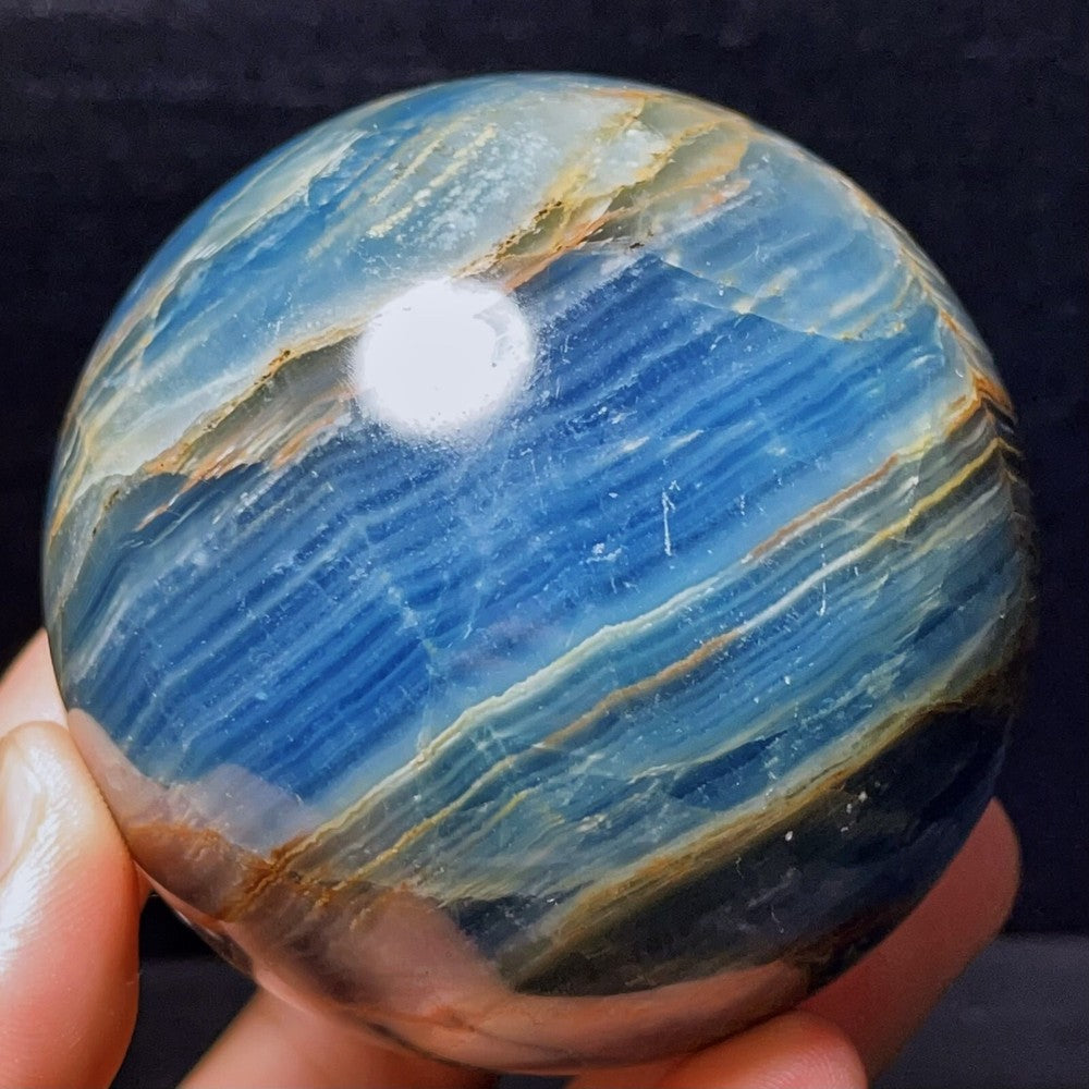 661G Natural Polished Blue Onxy Agate Crystal Sphere Ball Healing