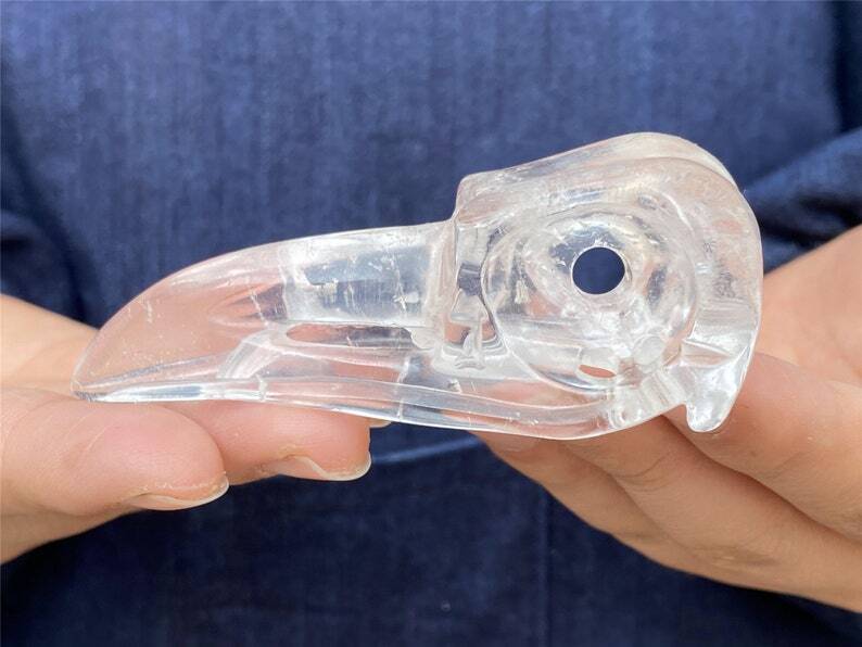 3"+ Natural Clear Quartz Carved crow Skull Quartz Crystal Skull home decor 1PC