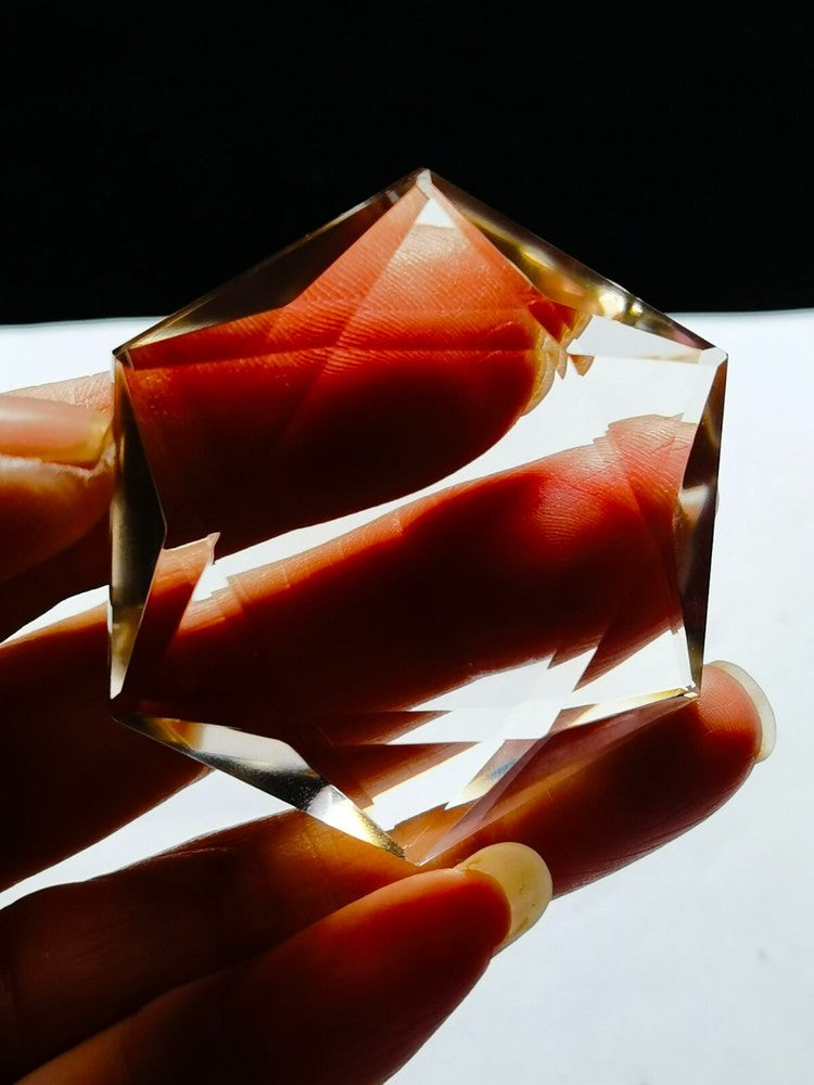 Tibetan High Altitude Smoky Citrine Crystal Star of David Vogel Cut 1.73''