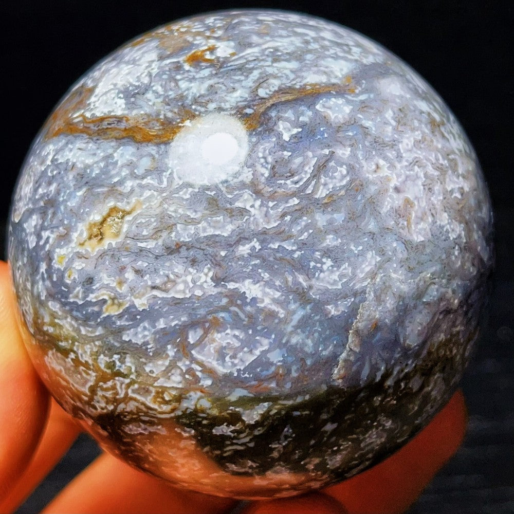 440G Natural Polished Moss Agate Sphere Agate Crystal Ball Healing