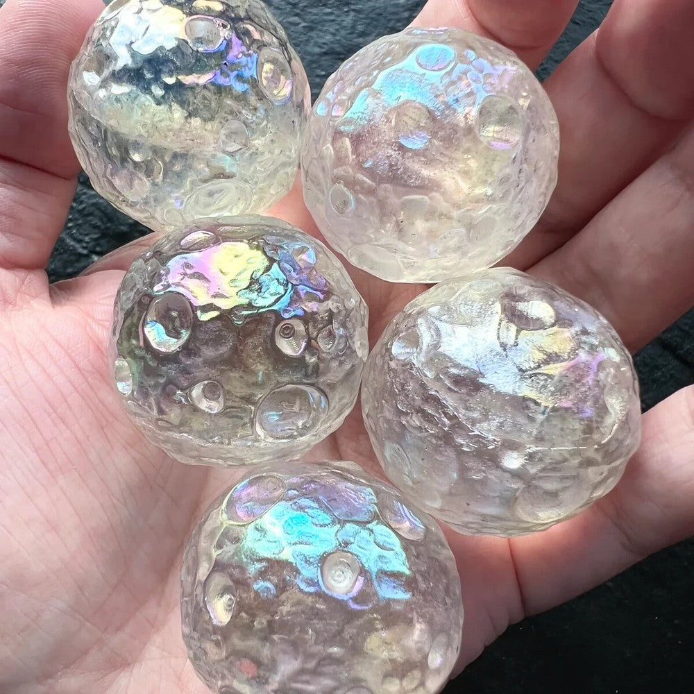 1pc Aura Titanium Quartz Moon Sphere Hand Carved Ball Crystal Healing 40MM