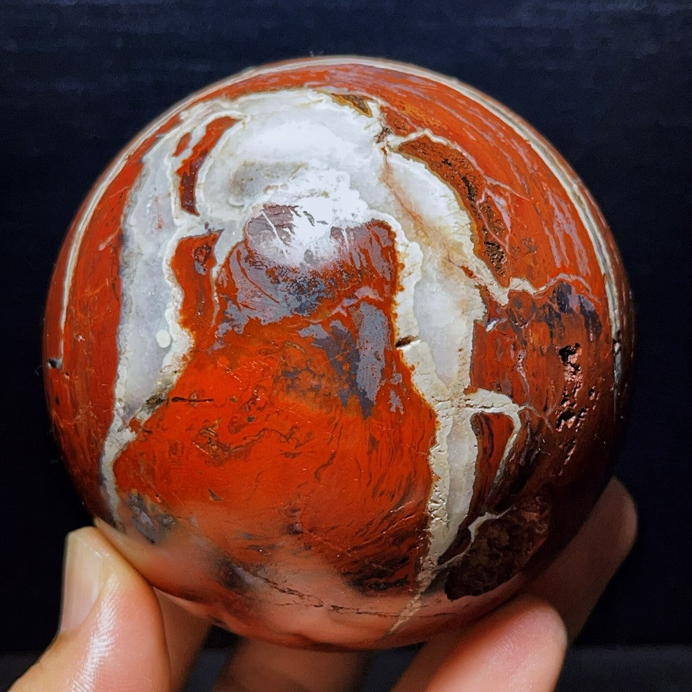 902G Natural Polished Warring States Red Agate Sphere Crystal Healing