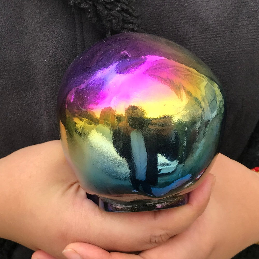 1380g Rainbow Titanium Quartz Skull Carved Crystal Reiki Healing