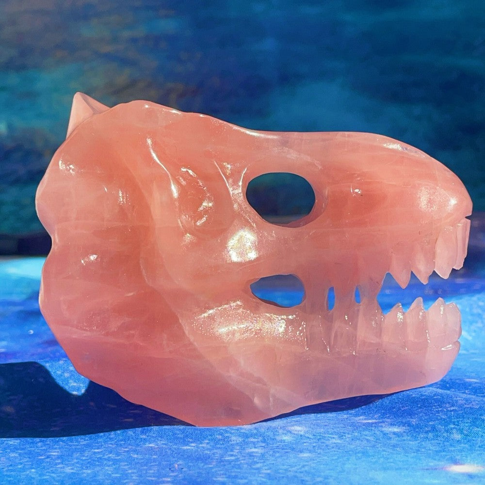 550G Natural Polished Hand carved Powder crystal Dinosaur Skull