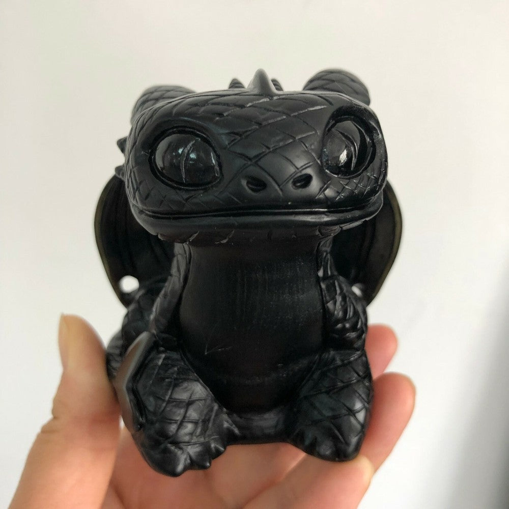Incroyable dragon édenté en cristal de quartz d'obsidienne noire naturelle de 3,1 pouces 