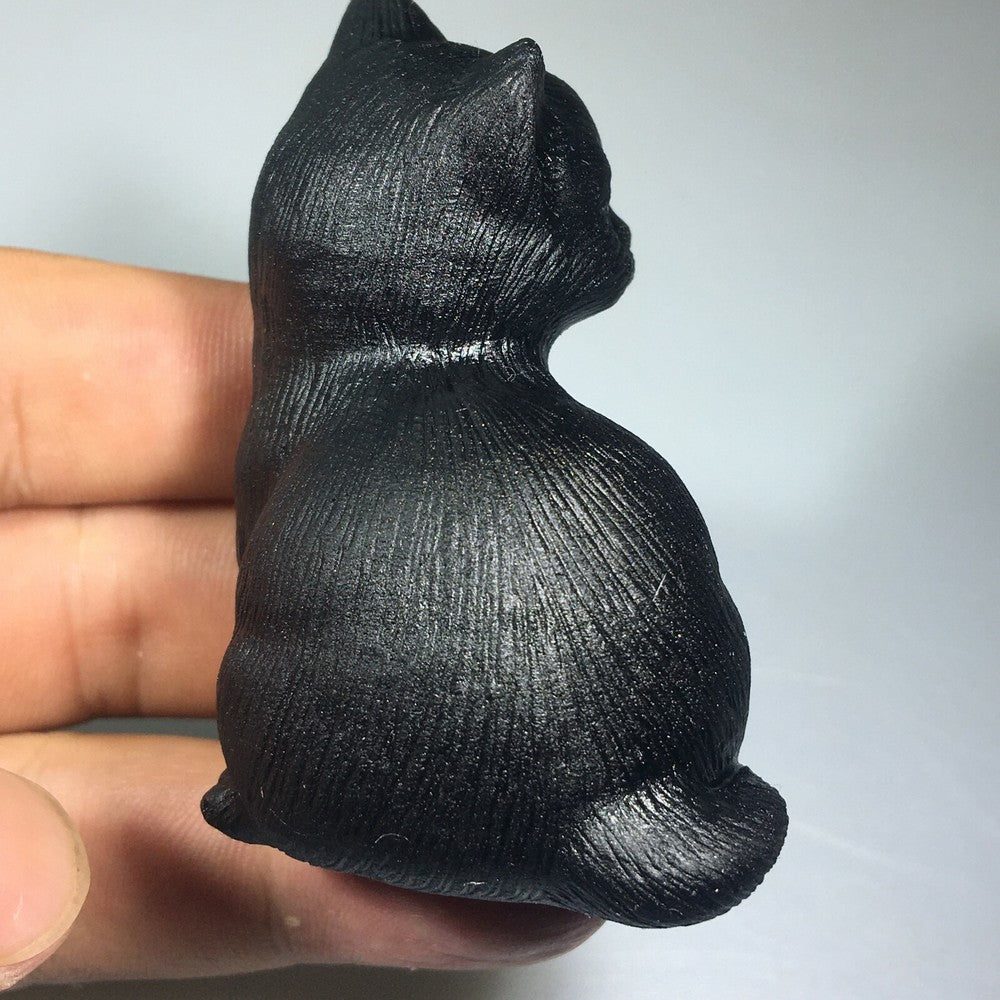 2.2“ Natural Hand Carved Quartz Cat Crystal Obsidian Cat Reiki