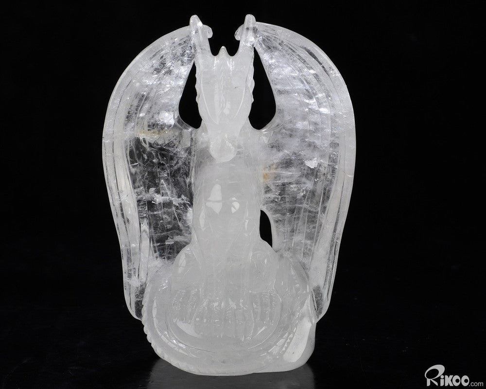4.9" Angolan Quartz Rock Crystal Hand Carved Crystal Dragon Sculpture, Healing