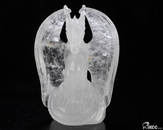 4.9" Angolan Quartz Rock Crystal Hand Carved Crystal Dragon Sculpture, Healing