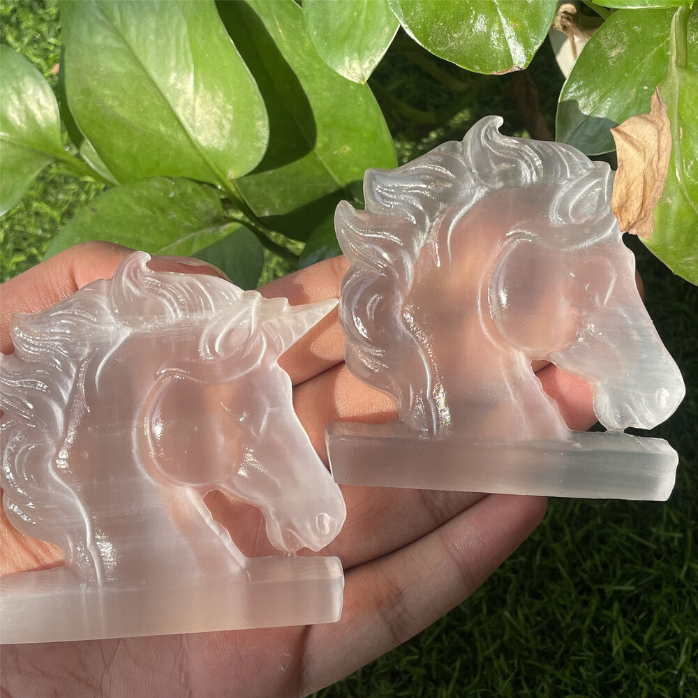 2.8" Natural Selenite stone unicorn Carved Quartz Crystal Decorate 1pc