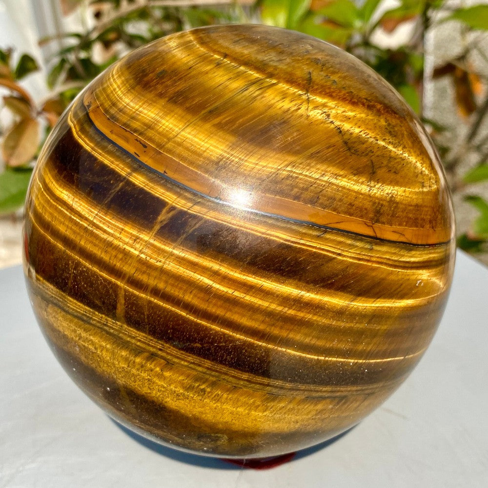 Grande boule de cristal en œil de tigre naturel de 4,27 lb, sphère de guérison décorative en quartz. 