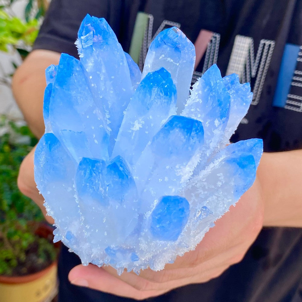 597G Newly discovered blue Phantom Quartz Crystal Cluster mineral samples.
