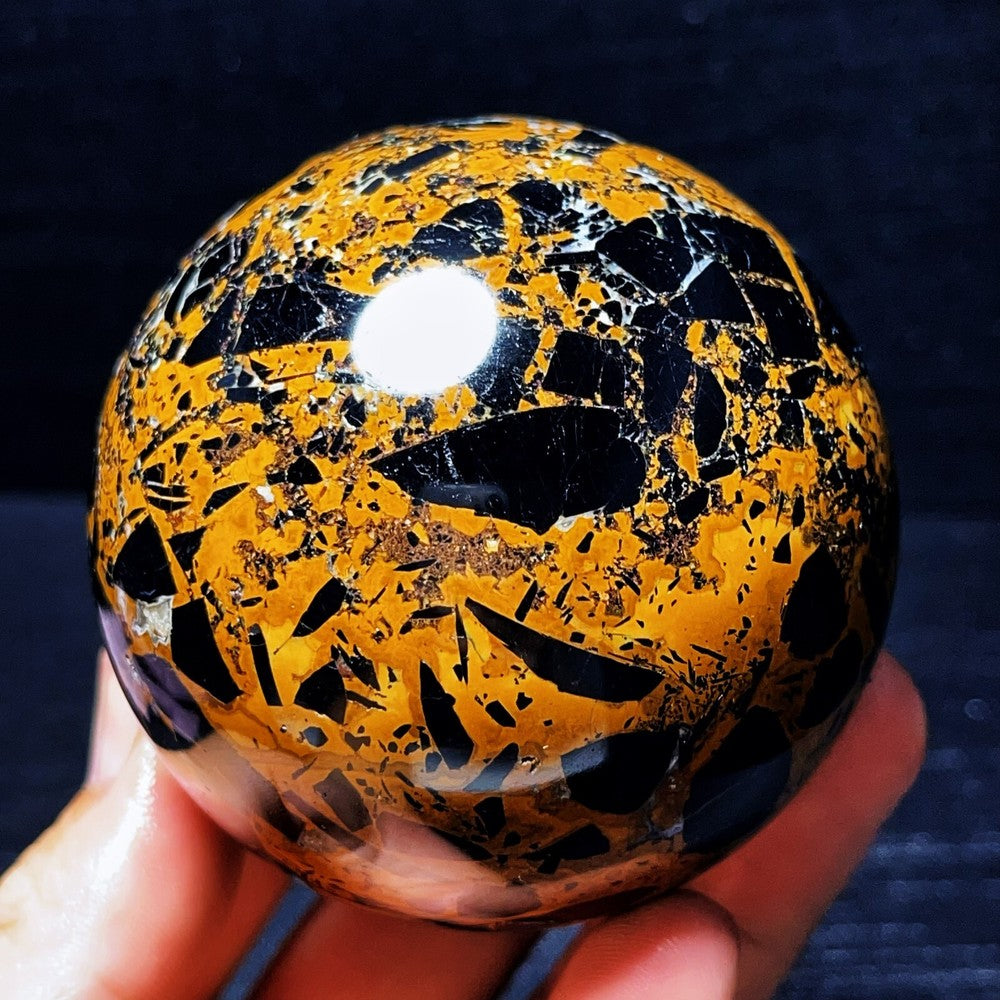 554G Natural Black Tourmaline And Mica Symbiosis Sphere Crystal Healing