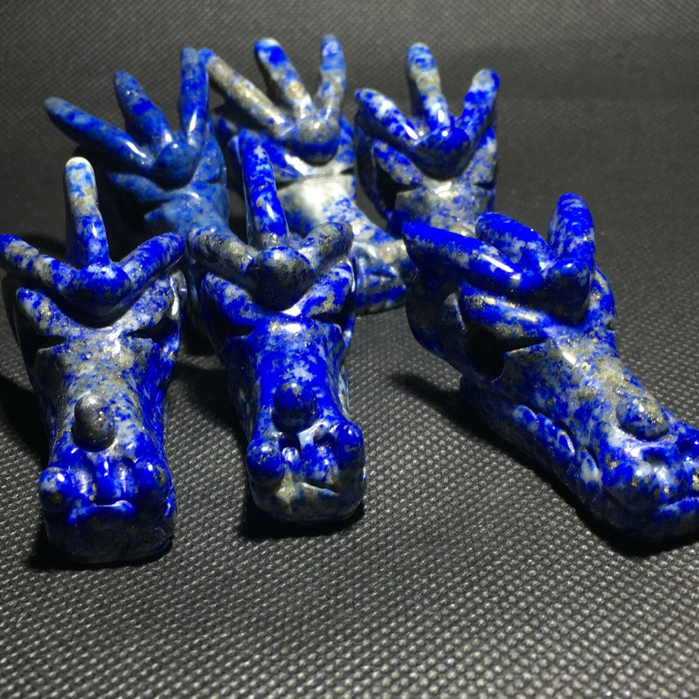 Natural Lapis Lazuli Dragon quartz Skull Hand Carved Crystal Reiki Healing