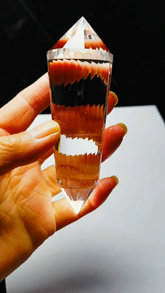 Tibetan High Altitude Clear 32 Sided Crystal Quartz Vogel Style Wand 4.25''
