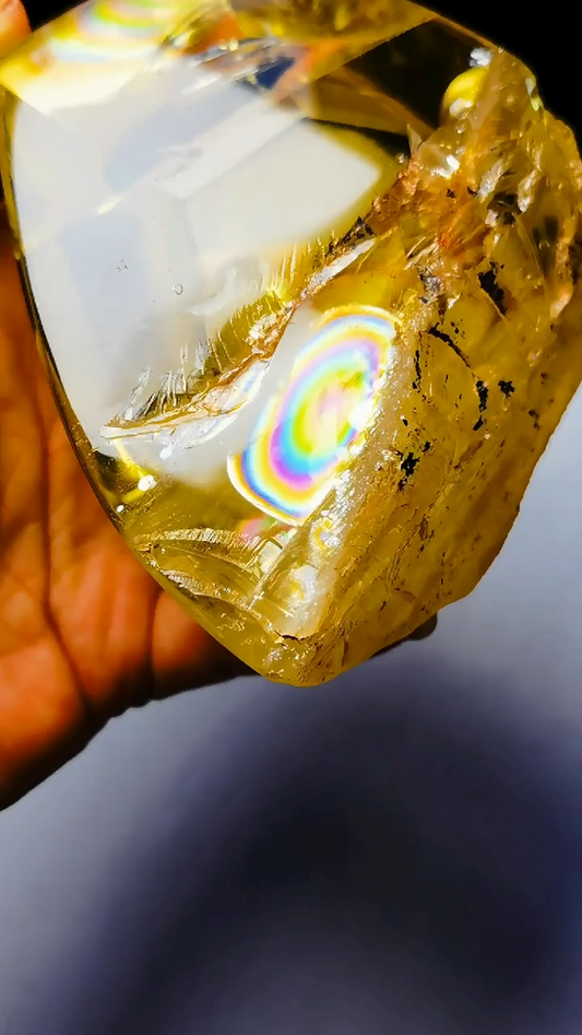 Tibetan High Altitude Clear Citrine Rainbow 6 Side Crystal Quartz Point 3.66 in