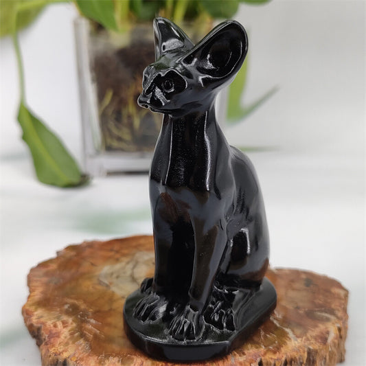 3.3" Natural Obsidian Carved Egypt cats Quartz Crystal Skull Reiki gemstone 1pc