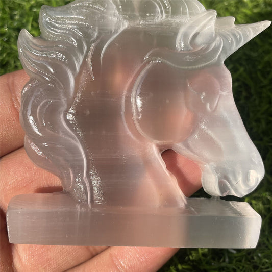 2.8" Natural Selenite stone unicorn Carved Quartz Crystal Decorate 1pc