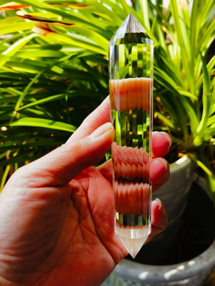 Baguette de style Vogel en cristal de quartz tibétain haute altitude, 99 % transparent, 24 côtés, 5,7 pouces 