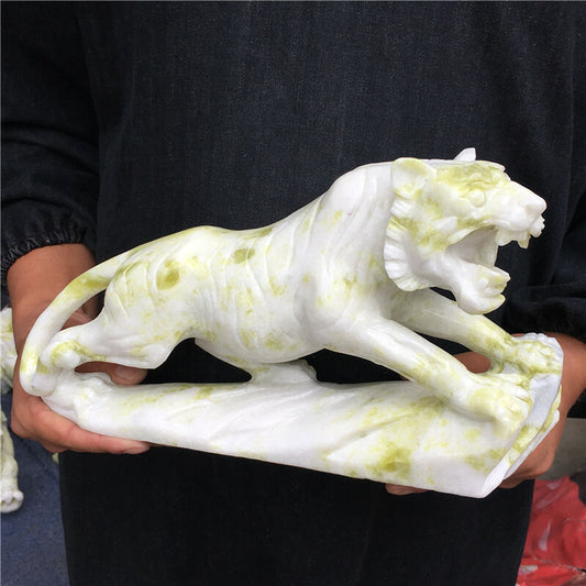 7-8LB Natural green jade tiger hand carved crystal healing 1PC