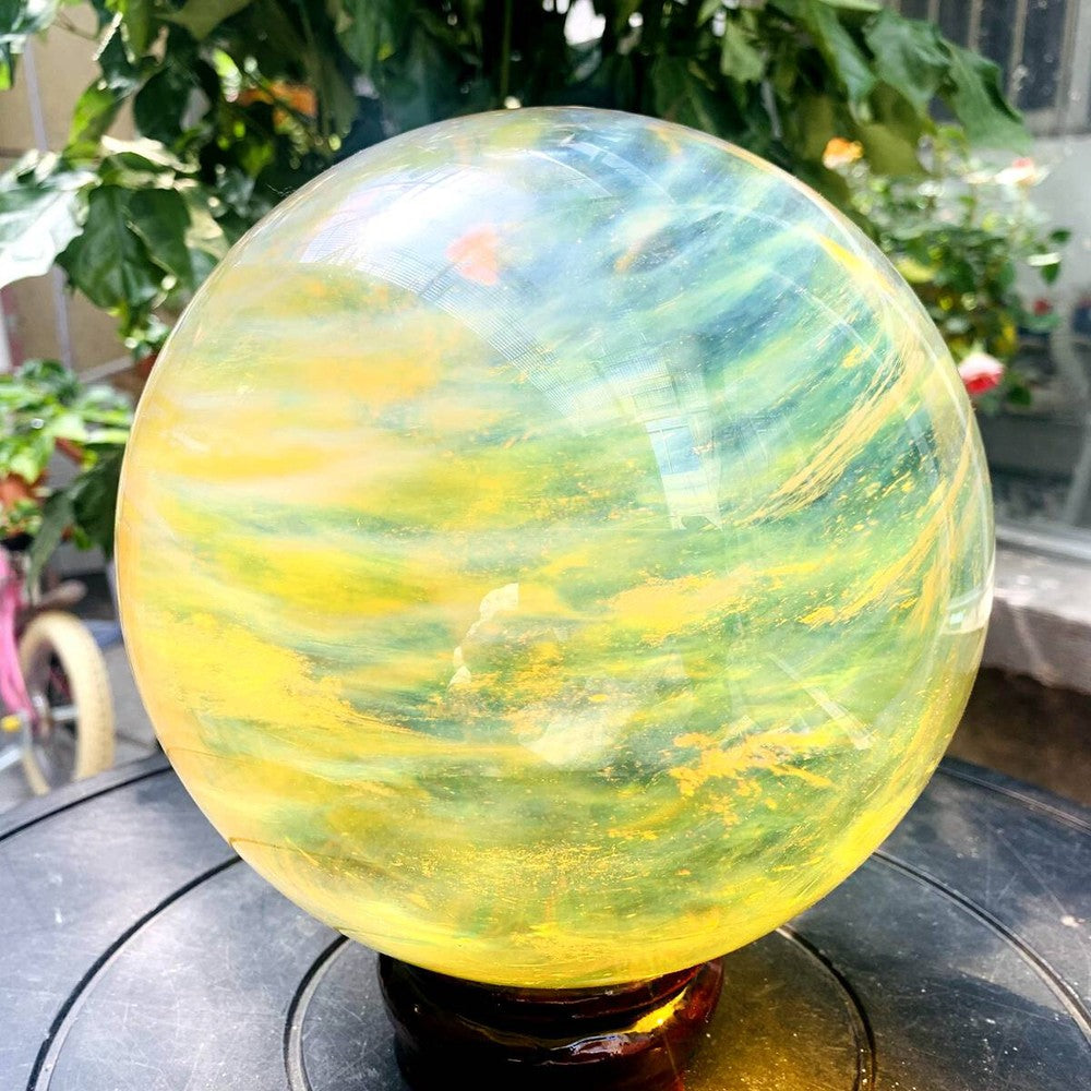 11.87LB Yellow melting stone quartz crystal sphere crystal ball magic reiki heal