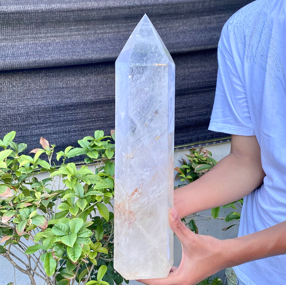 13.24LB Natural clear quartz obelisk white crystal energy column healing.
