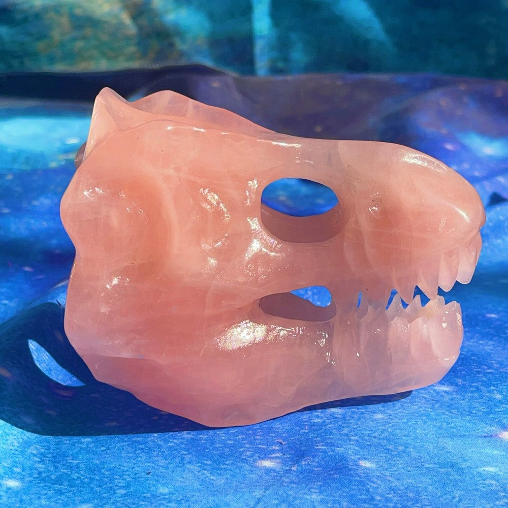550G Natural Polished Hand carved Powder crystal Dinosaur Skull