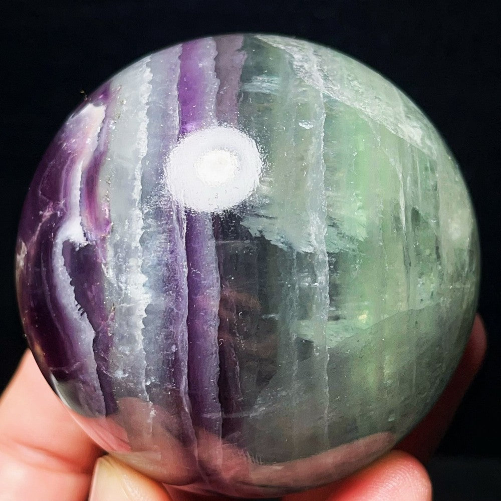 600G Polished Green Purple Fluorite Sphere Crystal Healing