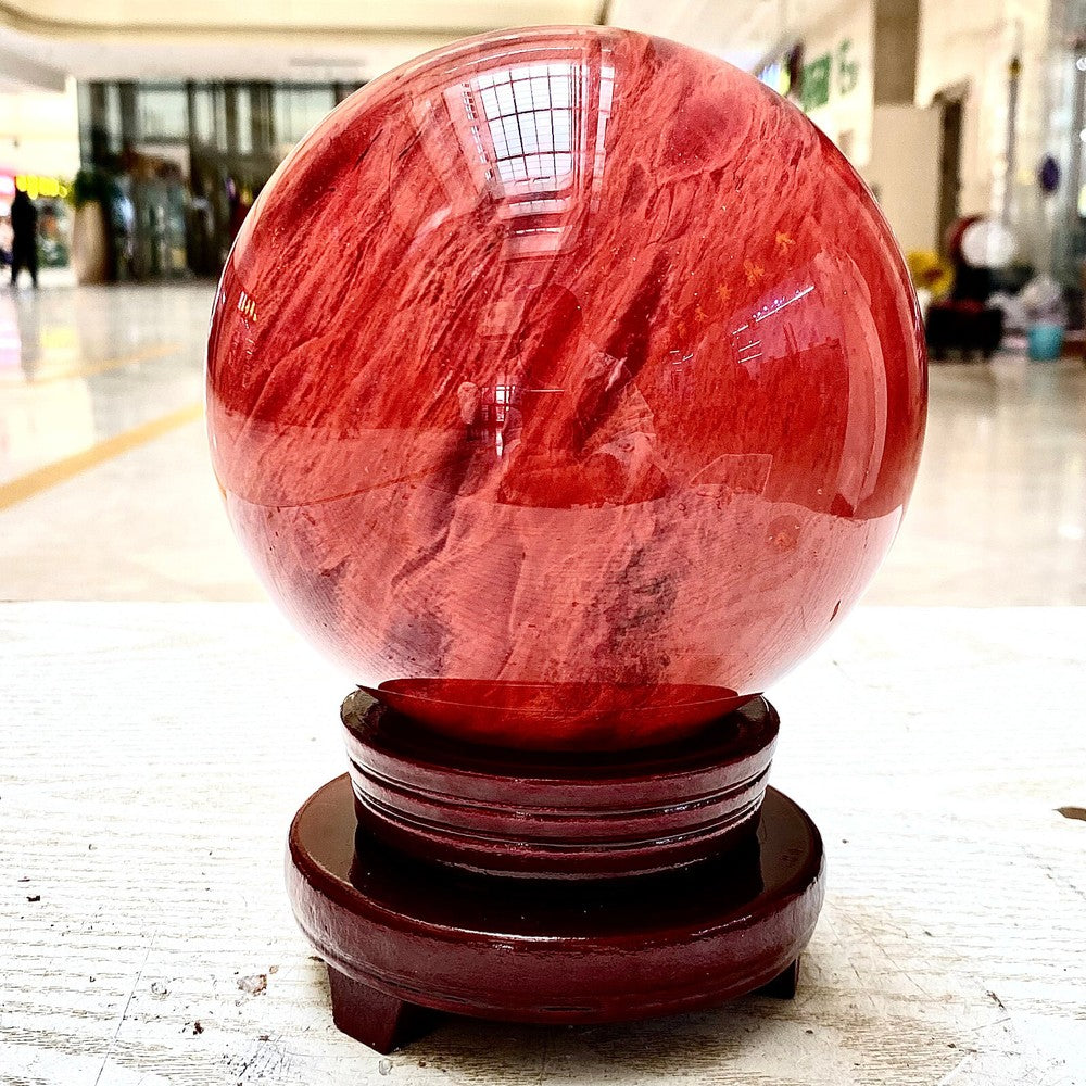 7.81LB Red Melting Stone Quartz Crystal Sphere Ball Healing Reiki Décor