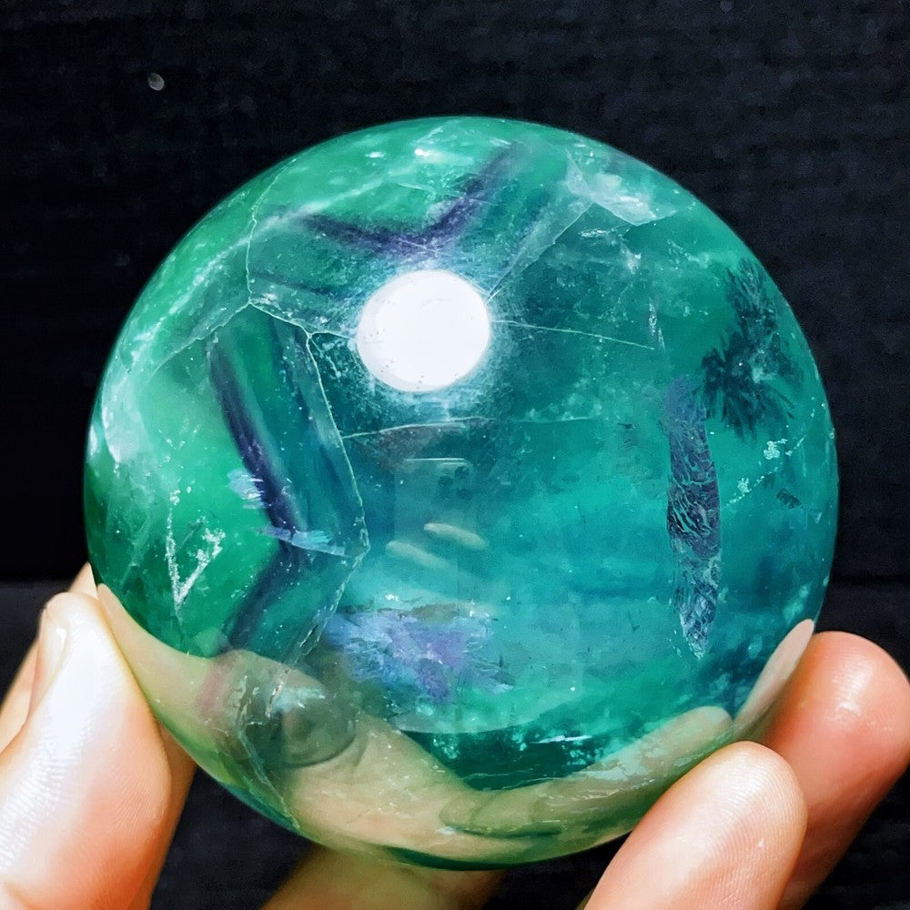 877G Natural Polished Green Purple Fluorite Sphere Ball Crystal Healing