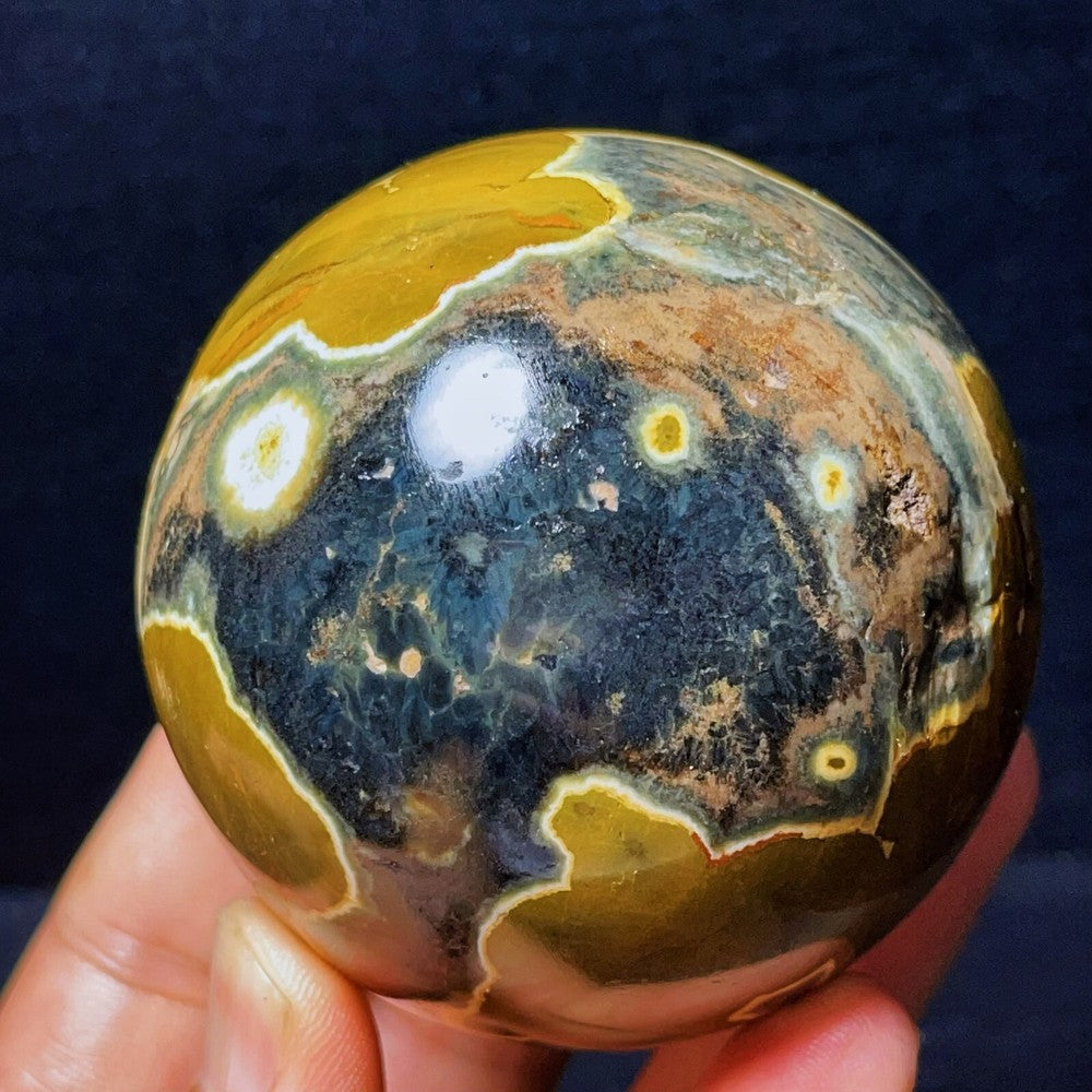 487G Natural Polished Ocean Jasper Sphere Ball Crystal Stone Healing