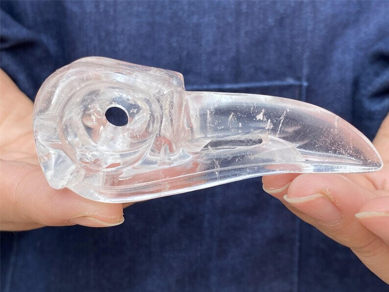 3"+ Natural Clear Quartz Carved crow Skull Quartz Crystal Skull home decor 1PC