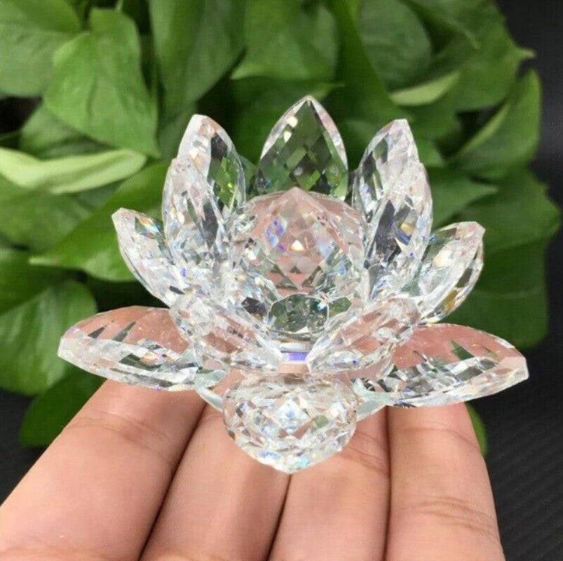 Melting stone Carved 3" Clear Lotus flower Quartz decoration Reiki Healing 1pc