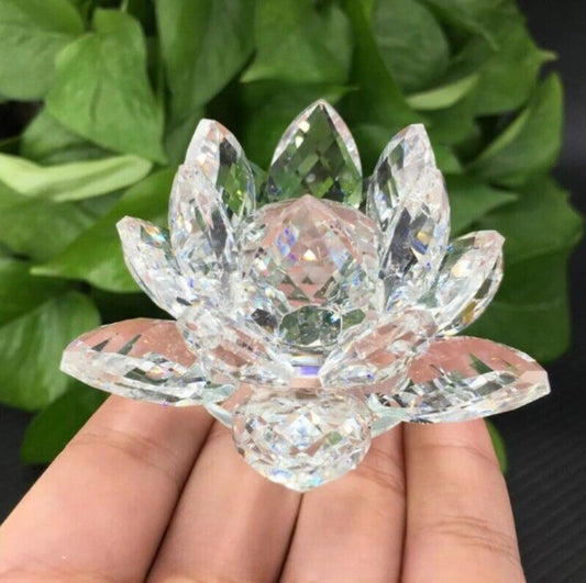 Melting stone Carved 3" Clear Lotus flower Quartz decoration Reiki Healing 1pc