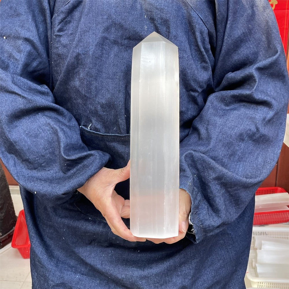 Baguette en cristal d'obélisque de quartz sélénite naturel de 5,9 lb, pointe de guérison Reiki, soins. 