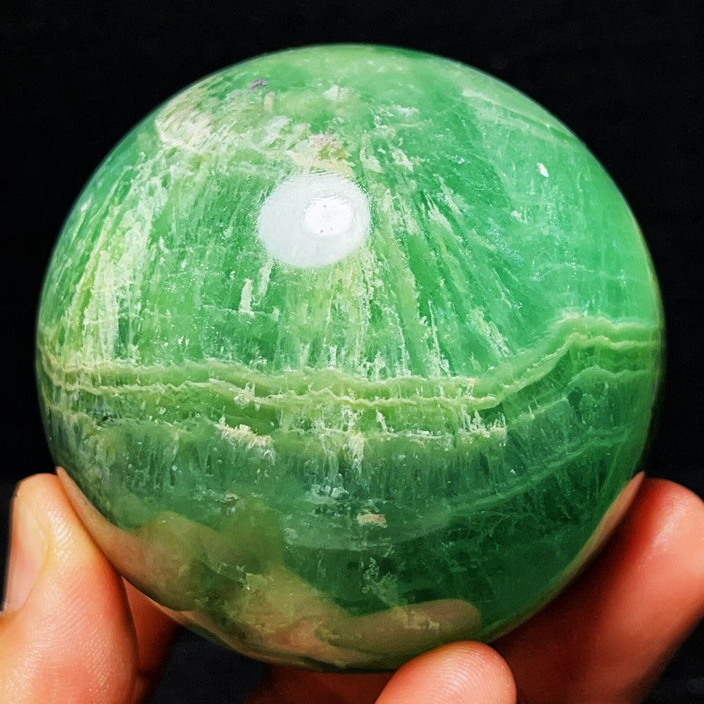 633G Natural Polished Green Fluorite Sphere Ball Crystal Healing