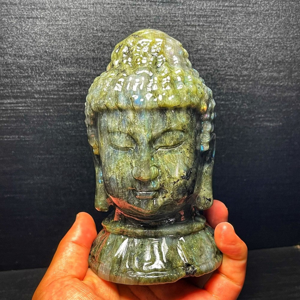 1508G Natural Polished labradorite Hand carved Buddha statues Healing