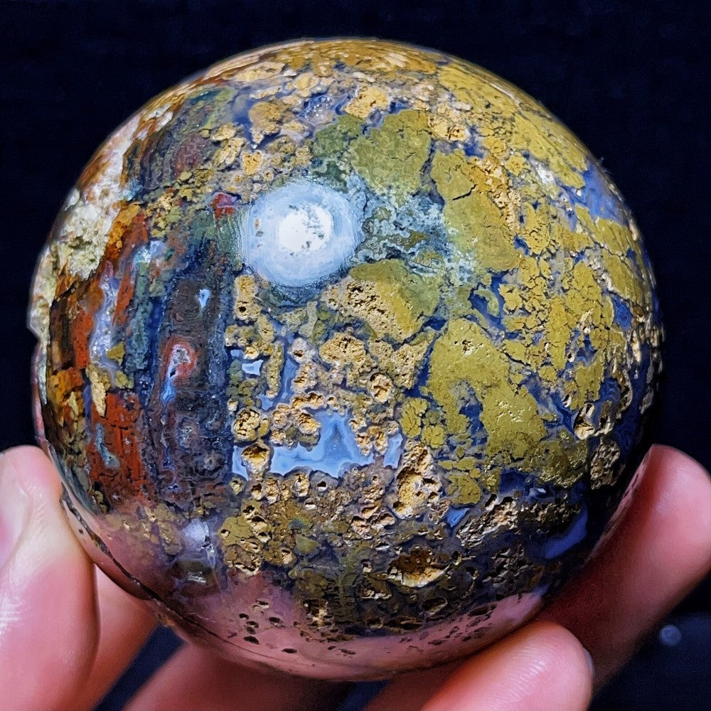 516G Natural Polished Orbicular Ocean Jasper Sphere Crystal Healing L2777