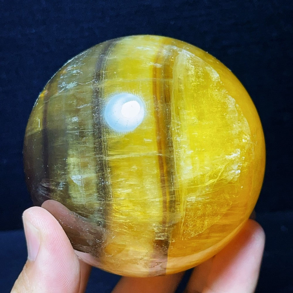 1061G Natural Polished Yellow Fluorite Sphere Ball Crystal Healing