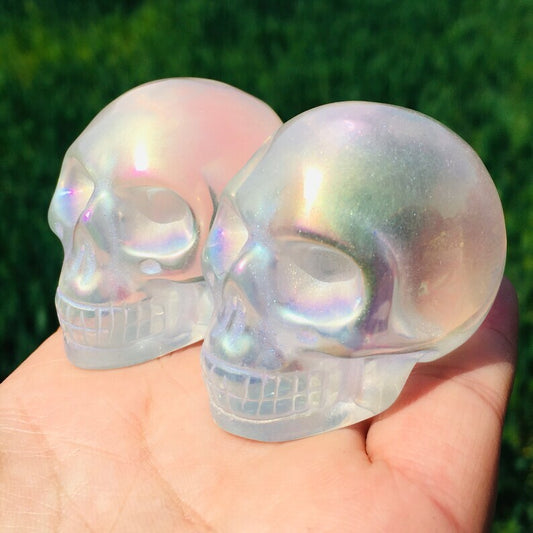 Titanium Rainbow Skull Smelting Quartz Hand Carved Reiki Healing Crystal Gift